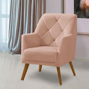 Poltrona Decorativa Bordada Magali Veludo Rosê LANSOFBR