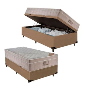 Cama Box Baú Solteiro King + Colchão de Molas Ensacadas Ortobom Airtech Bege 96cm - Suporta até 150 Kg Por Pessoa