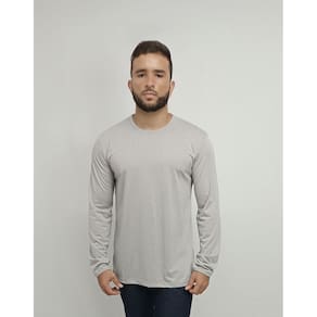 Camisa Profissional Masculina Gola Careca Manga Longa em Malha PV - Cinza