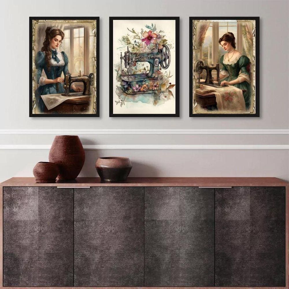 Kit 3 Quadros Decorativos Para Atelier De Costura 33X24Cm