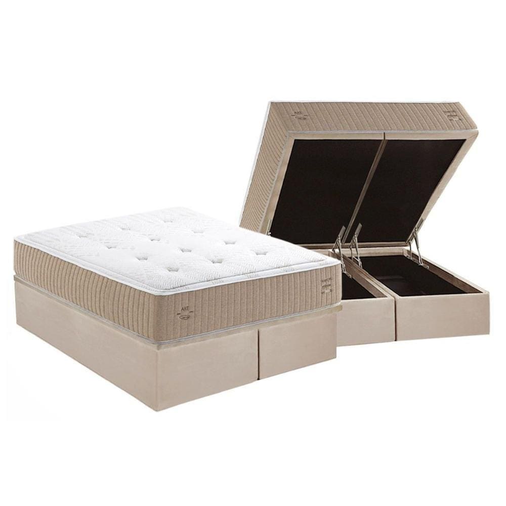 Conjunto Box Baú King: Colchão Molas Herval Maxspring Crown Comfort C1631 + Base CRC Suede Clean(193x203x32)