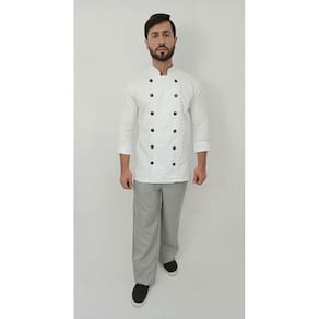 Dolma Masculina Chef de Cozinha Manga ¾ Tecido de Brim - Branco