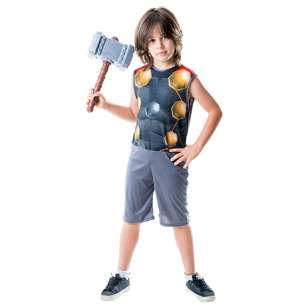 Fantasia Hallowen Infantil Masculina Thor Trovão Com Martelo
