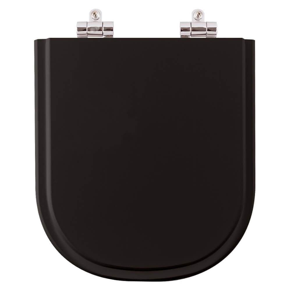 Assento Sanitario Poliester Com Amortecedor Flox Preto Para Vaso Fiori