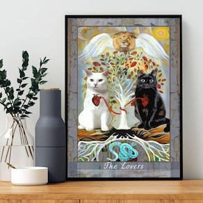 Quadro Carta Tarot Gato The Lovers 24X18Cm - Com Vidro