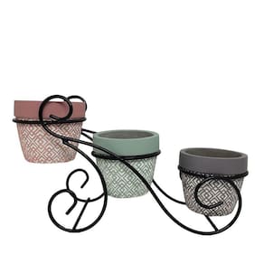 Conjunto 3 Vasos Cachepot Cerâmica Decor e Suporte Aramado Prime - Lívon