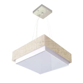 Lustre Para Sala De Jantar Vivare Md-4403 Cúpula Em Tecido 45x45cm Cor Rustico-bege Bivolt