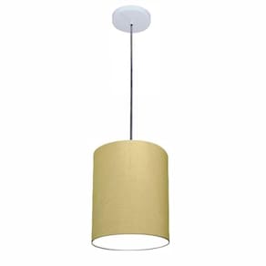 Luminária Pendente Md-4102 Cúpula Em Tecido Algodão-crú Cor Da Canopla Branca E Fio Transparente