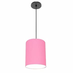 Luminária Pendente Md-4102 Cúpula Em Tecido Cor Rosa-tela Cor Da Canopla Canola Preta E Fio Preto