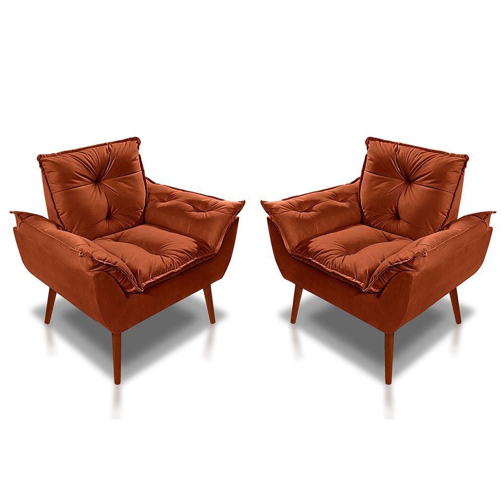 Kit 02 Poltrona Opala Decorativa Suede Terracota