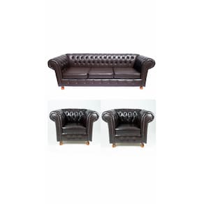 Um Sofá Luiz XV 200cm + Duas Poltronas Luiz XV Corano Café