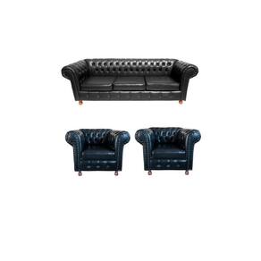 Um Sofá Luiz XV 200cm + Duas Poltronas Luiz XV Corano Preto