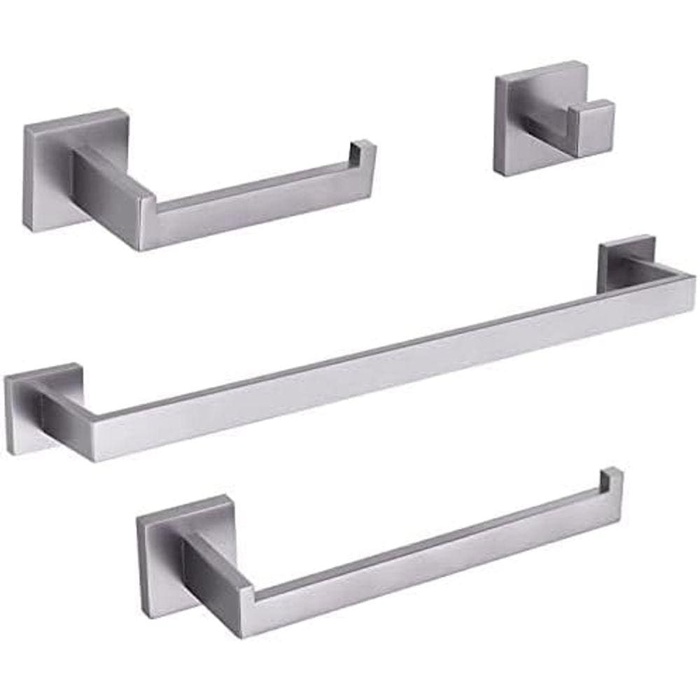 Kit Acessórios Banheiro Quadrado Aço Inox Escovado 4 Peças