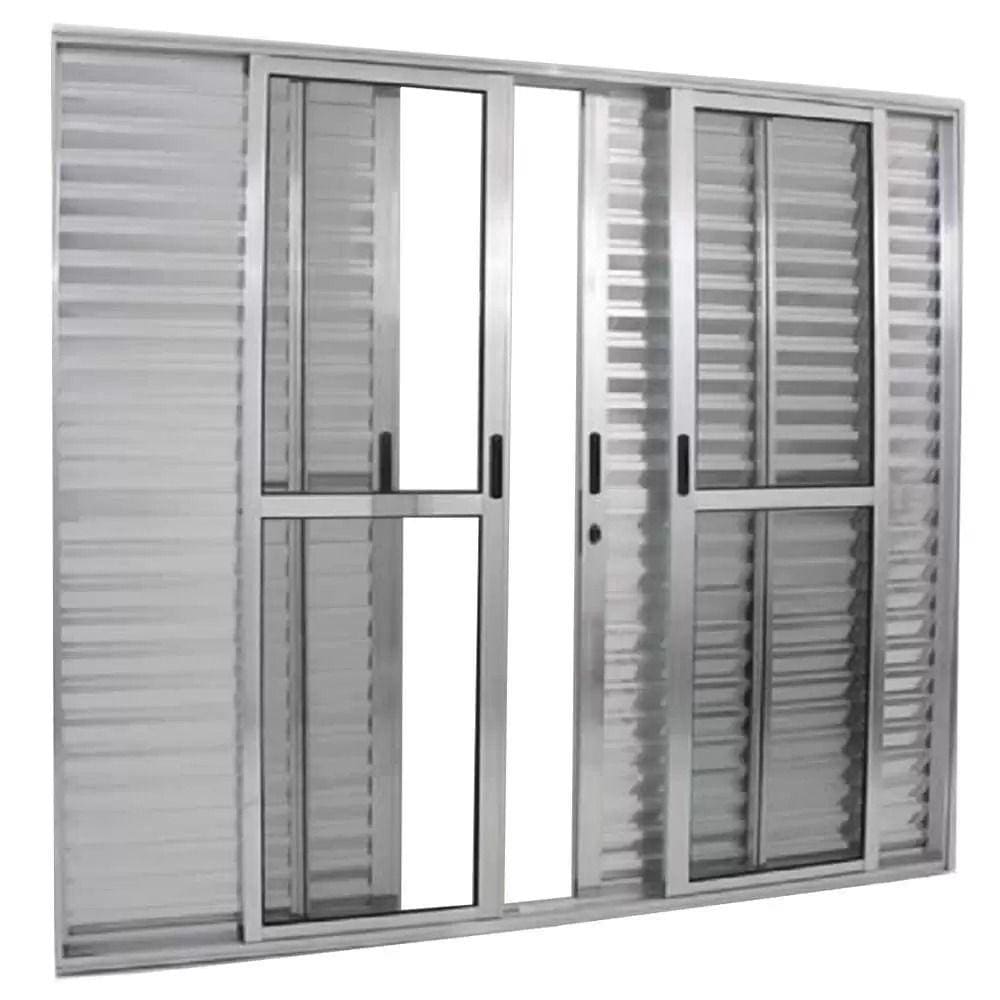 Porta balcão 6 folhas 2,10x2,00 com fechadura no alumínio brilhante
