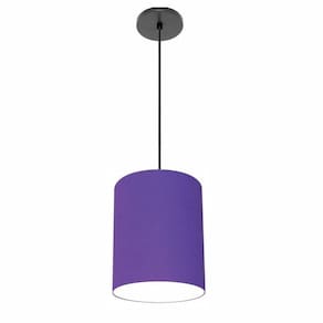 Luminária Pendente Md-4102 Cúpula Em Tecido Cor Roxo Cor Da Canopla Canola Preta E Fio Preto