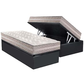 Cama Box Baú Solteiro: Colchão Anatômico Paropas D28 / AG65 Master Gray + Base CRC Suede Gray(88x188)