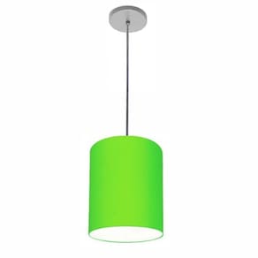 Luminária Pendente Md-4102 Cúpula Em Tecido Cor Verde-limão Cor Da Canopla Cinza E Fio Transparente