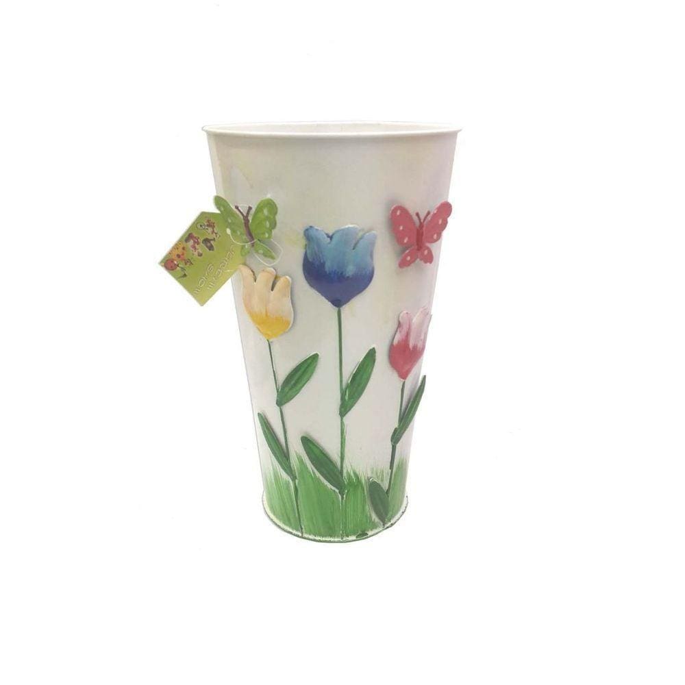 Vaso Metal Enfeite Jardim Quintal Varanda Borboleta Flor Branco (sybo-g7)