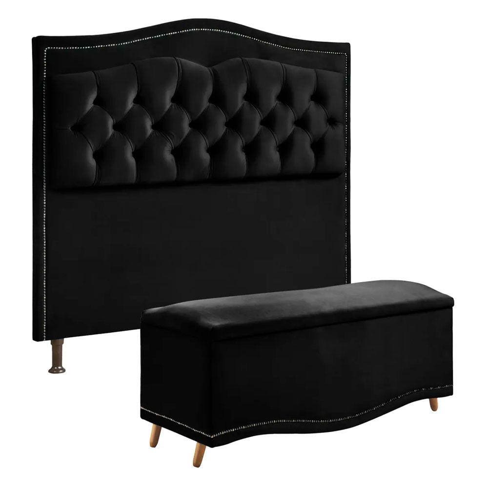 Conjunto Cabeceira e Calçadeira Holanda 90cm Veludo 2.0 Speciale Home
