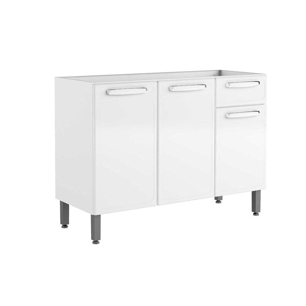 Balcão de Cozinha Evidence 7022 3 Portas 1 Gaveta s/ Tampo 120cm Branco - Bertolini