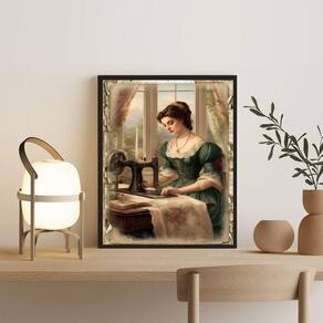 Quadro Decorativo Vintage Costureira 24X18Cm - Com Vidro