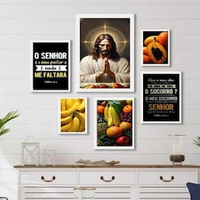 Composição 6 Quadros Cristãos Cozinha- Jesus Alimentos Vidro