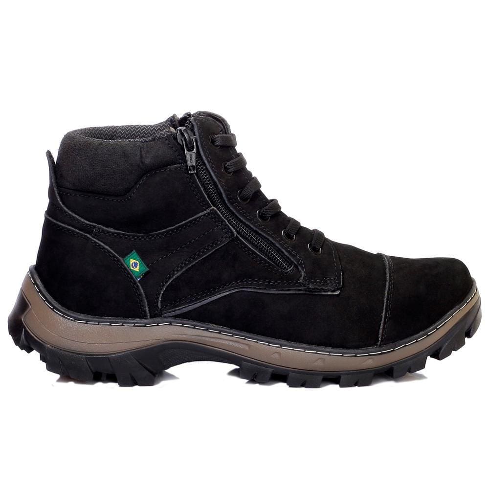 Bota Adventure Masculina Couro Zíper Trilha Resistente Lisa