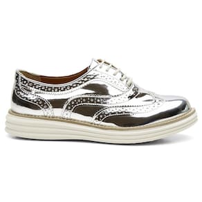 Sapato Derby Feminino Brogue Metalizado Conforto Elegante