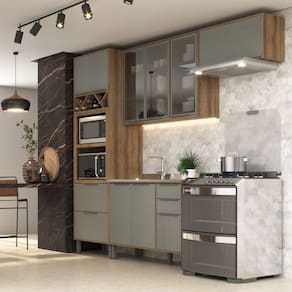 Cozinha Modulada 4 Peças 8 Portas 5 Gavetas Lavínia Amêndoa/Niágara