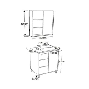 Gabinete de Banheiro 60cm Julia com Balcão 1 Porta Correr e Espelheira com Cuba Preta Grafite