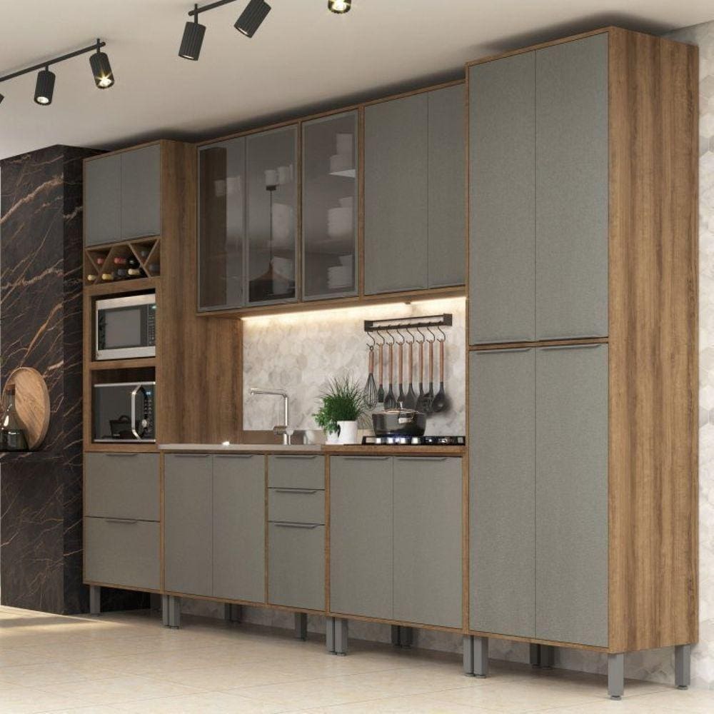 Cozinha Modulada 6 Peças 15 Portas 5 Gavetas Lavínia Amêndoa/Niágara