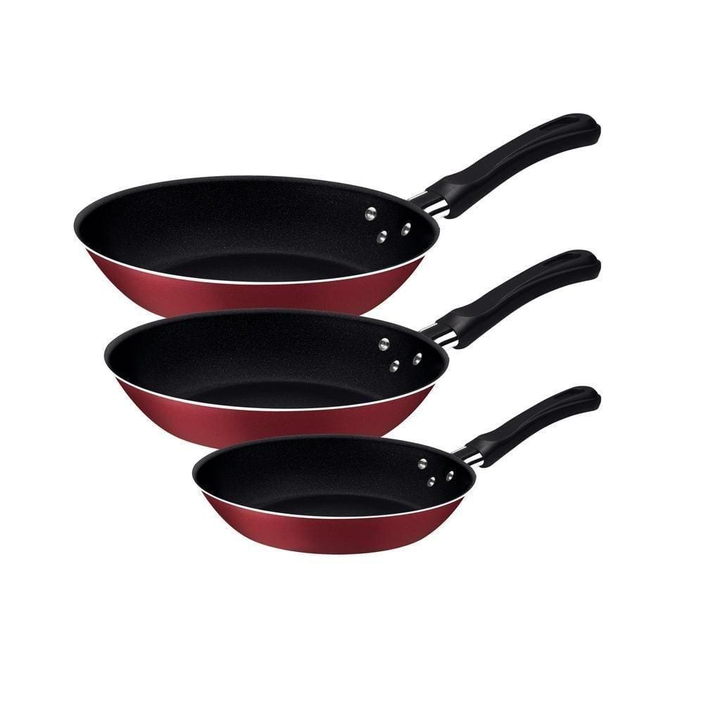 Jogo De Frigideiras 3 Peças Caribe Antiaderente Tramontina Cor:vermelho Vermelho