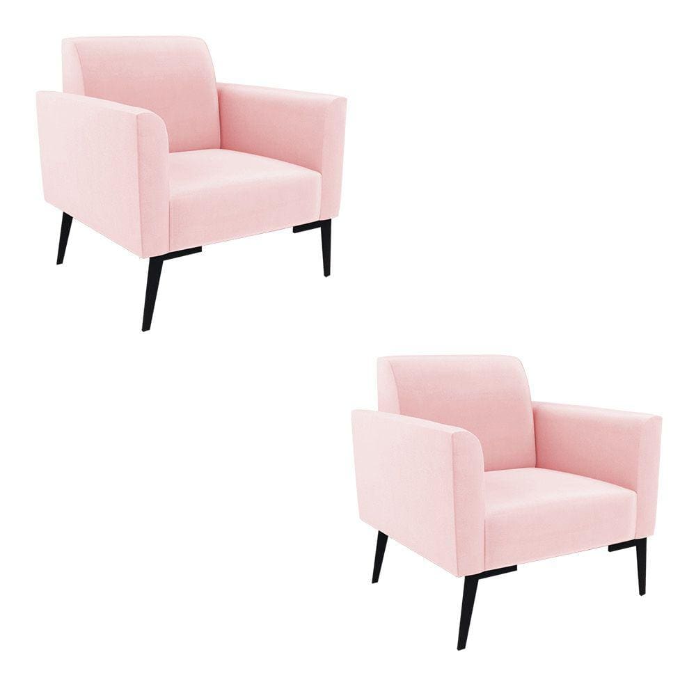 Kit 2 Poltronas Pés Villach Marisa Suede Rosa Bebê D03 - D`Rossi