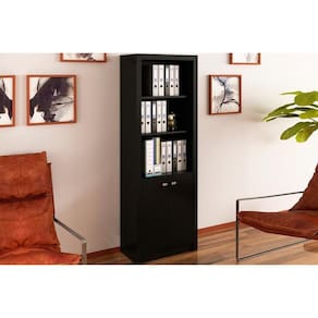 Estante Livreiro de Escritório ME4110 c/ 2 Portas e 3 Prateleiras Preto - Tecno Mobili