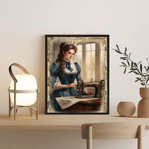Quadro Decorativo Vintage Mulher Costurando 33X24Cm