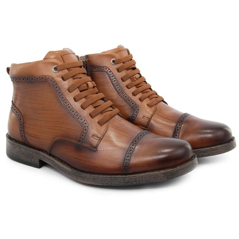 Bota Coturno Masculina Couro Cadarço Leve Zíper Conforto