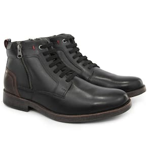 Bota Coturno Masculina Couro Leve Cadarço Zíper Conforto