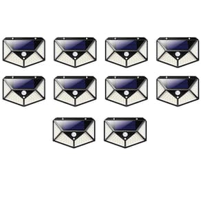 Luminaria Solar Sensor Presença Movimento Kit 10 Uni 100 Led 3 Funçoes Branco