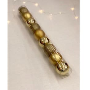 Jogo 9 Bolas Natal Mista Lisa, Glitter E Fosca Dourada 6cm