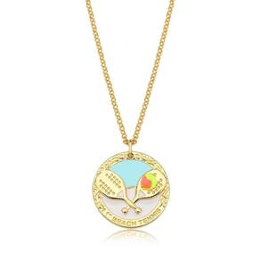 Colar Medalha Esmaltada Beach Tennis Revestido Em Ouro