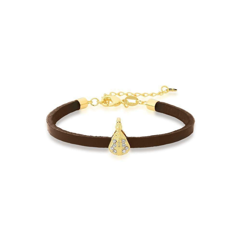 Pulseira De Couro Natural Nossa Sra. Aparecida Revestida Em Ouro