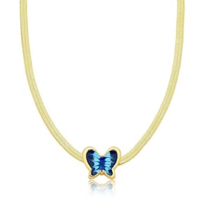 Choker Borboleta Em Fita Diamantada Revestida Em Ouro
