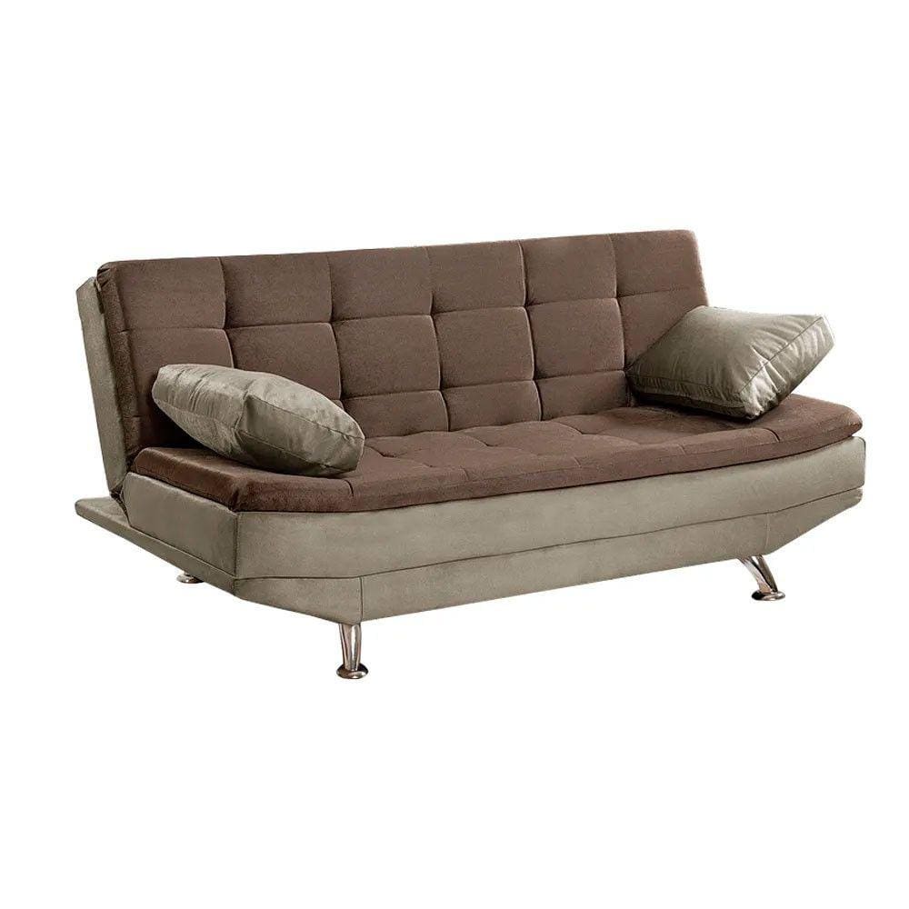 Sofá Cama Valencia 3 Lugares Reclinável Veludo Marrom Chocolate e Marrom Castor Speciale Home