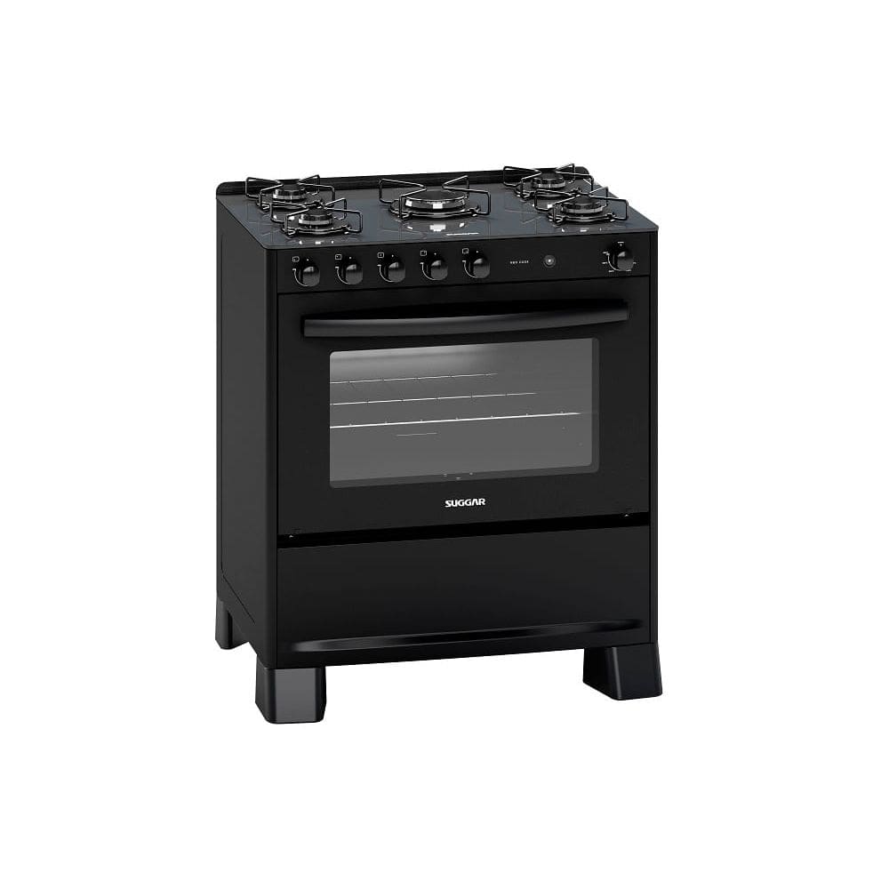 Fogão 5 Bocas Suggar Neo Cook Preto Mesa em Vidro - Bivolt - Fgv510pt