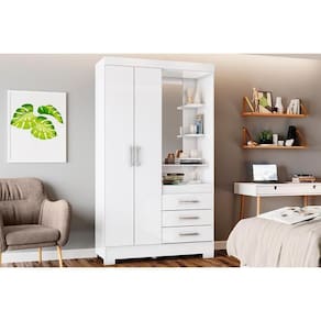 Guarda Roupa Solteiro 2 Portas e 3 Gavetas c/ Espelho e Pés Briz B64 Branco - Henn