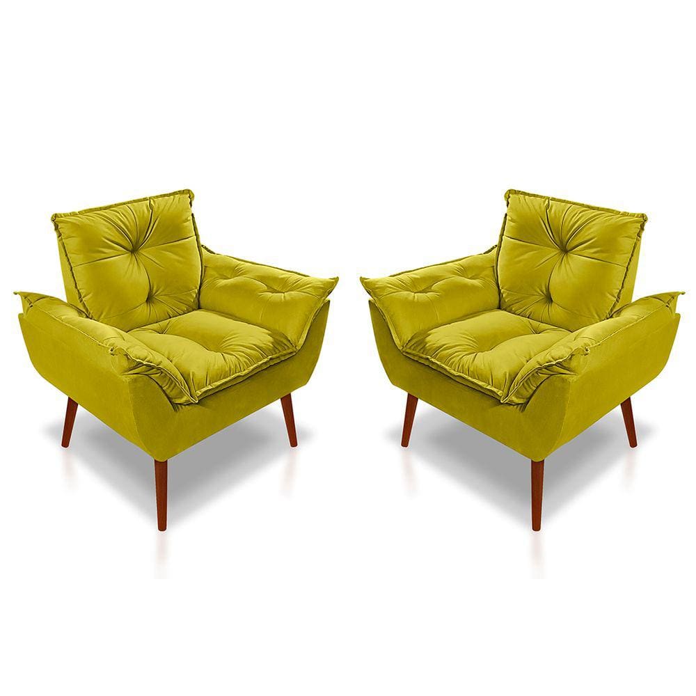 Kit 02 Poltrona Opala Decorativa Suede Amarelo