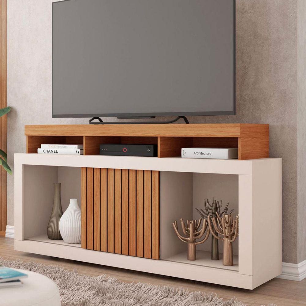 Rack para TV Até 55 Polegadas Dragon 1 Porta Ripada Off White - Caemmun