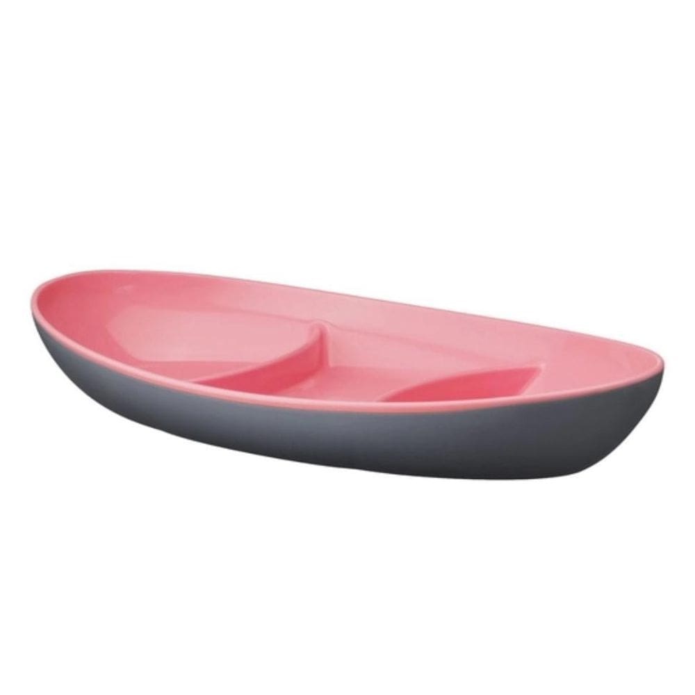 Petisqueira Oval 3 Divisórias Bicolor Rosa Cinza Plasvale