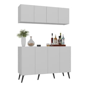 Kit Bar Armário Aéreo E Aparador 4 Portas Retrô Multimóveis Mp1086 Branco/preto Branco/preto