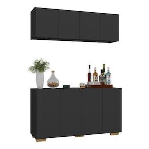 Kit Bar Armário Aéreo E Aparador 4 Portas Multimóveis Mp1087 Preto/natural Preto/natural